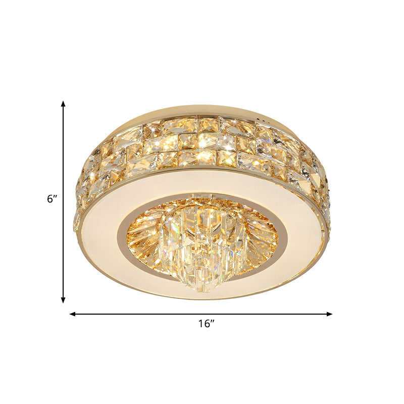Crystal Round Flushmount Light Contemporary LED Dining Room Ceiling Mounted in Gold