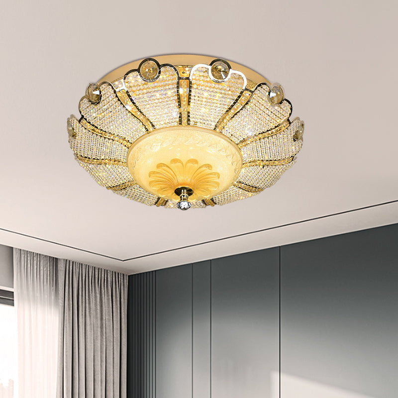 16"/19.5" W LED Flush Mount Spotlight Modernism Scalloped Crystal Close to Ceiling Light in Gold