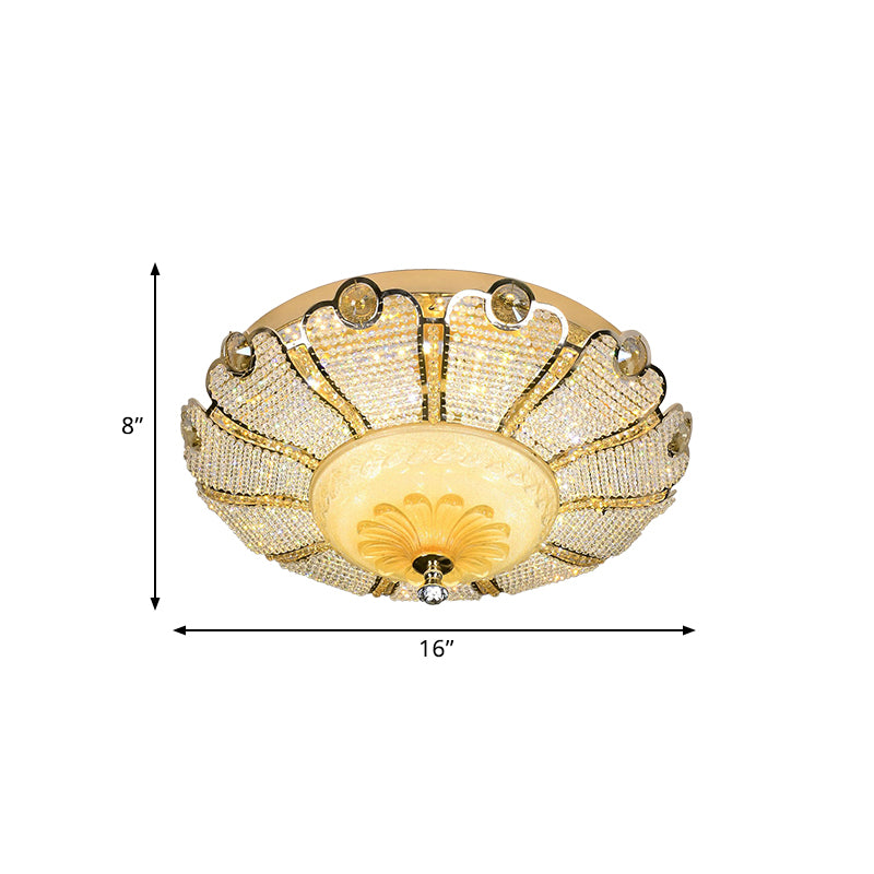16"/19.5" W LED Flush Mount Spotlight Modernism Scalloped Crystal Close to Ceiling Light in Gold