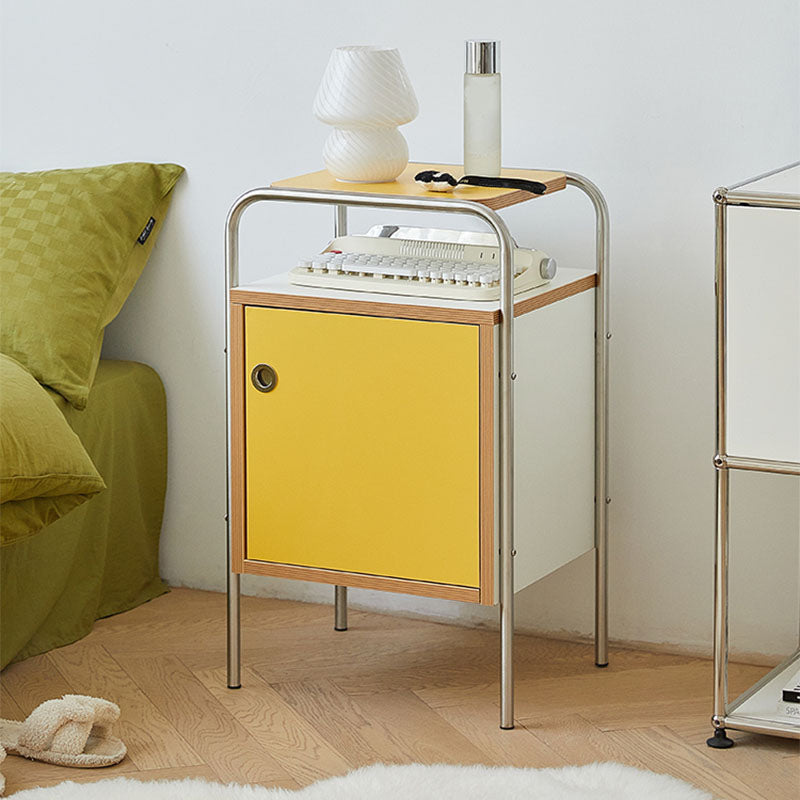 Contemporary Yellow Wooden Night Table with 1 Cabinet for Bedroom