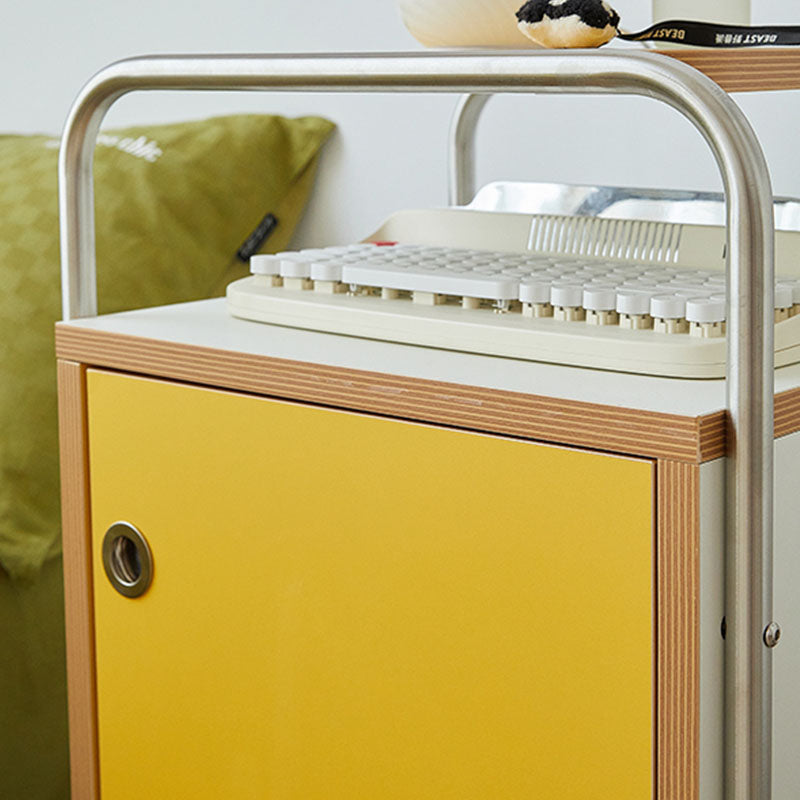 Contemporary Yellow Wooden Night Table with 1 Cabinet for Bedroom