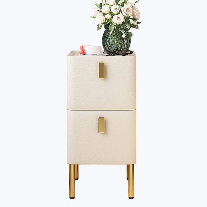 Contemporary Stone Bedside Cabinet with 2 Wood Drawers for Bedroom