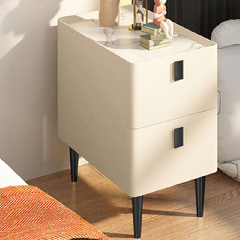 Contemporary Stone Bedside Cabinet with 2 Wood Drawers for Bedroom