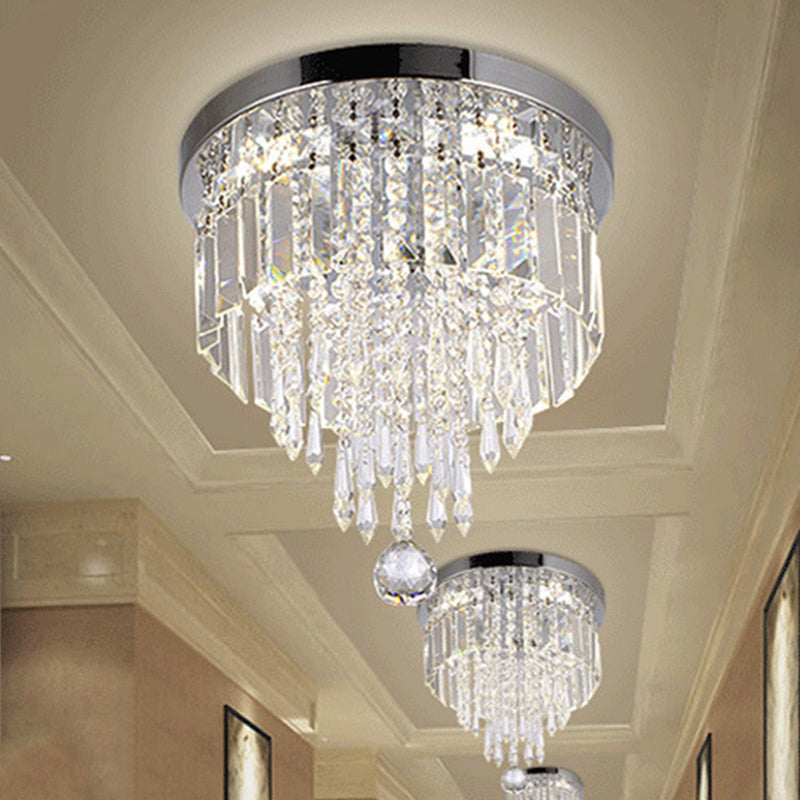 Chrome 8"/10" Wide LED Flush Mount Lamp Modernist Faceted Crystal Tiered Round Close to Ceiling Light