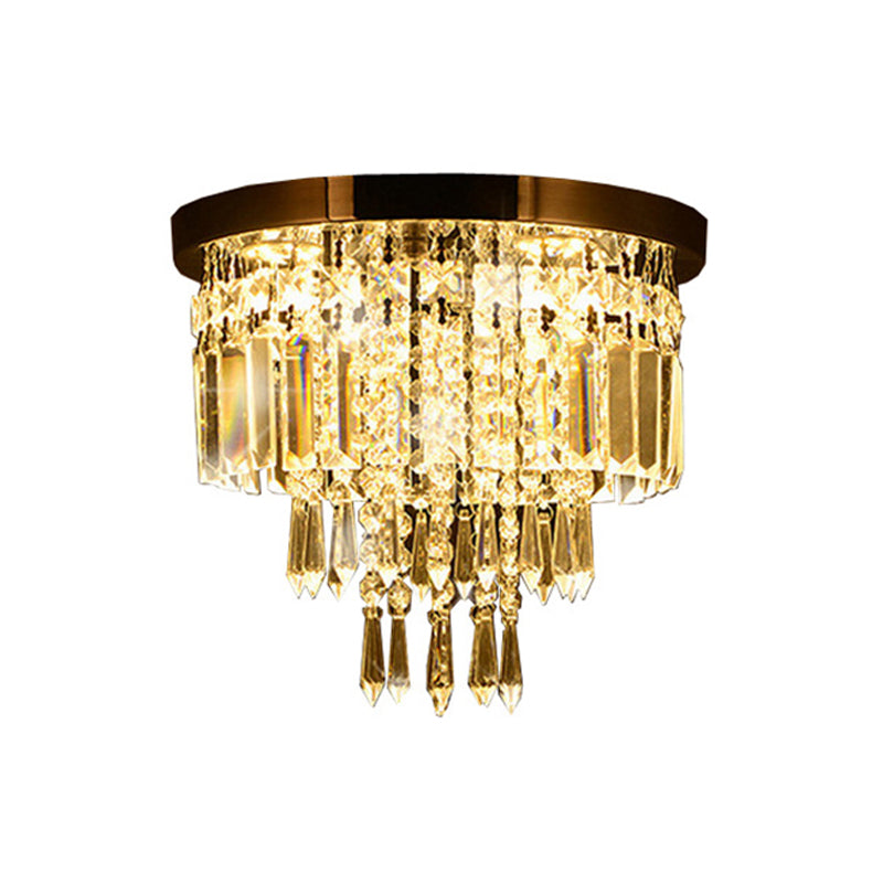 Chrome 8"/10" Wide LED Flush Mount Lamp Modernist Faceted Crystal Tiered Round Close to Ceiling Light