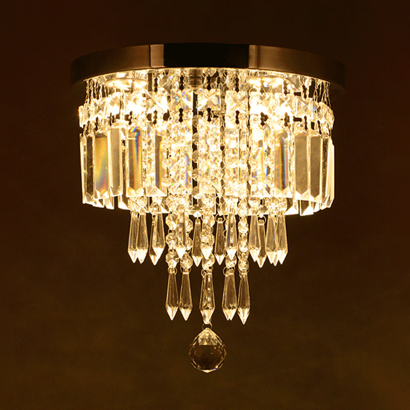 Chrome 8"/10" Wide LED Flush Mount Lamp Modernist Faceted Crystal Tiered Round Close to Ceiling Light