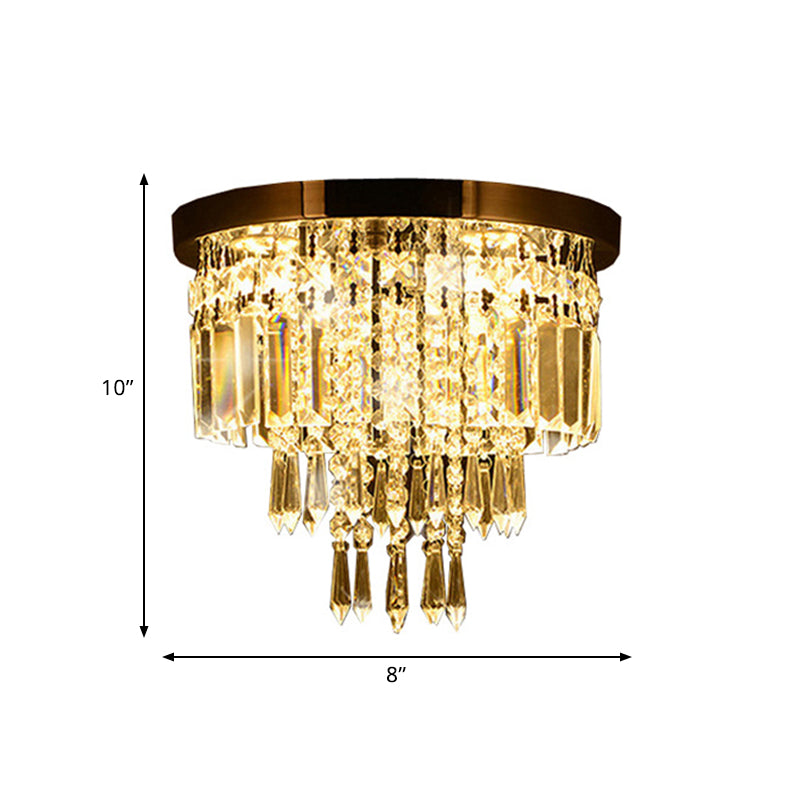 Chrome 8"/10" Wide LED Flush Mount Lamp Modernist Faceted Crystal Tiered Round Close to Ceiling Light