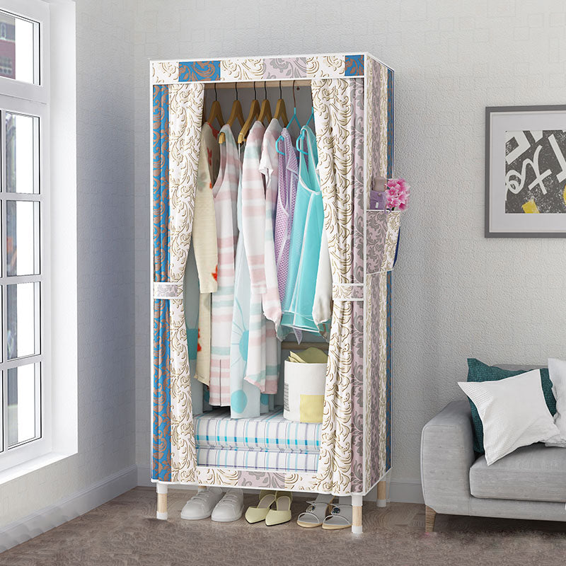 Metal Modern Armoire Shelves Storage Wardrobe Closet with Garment Rod