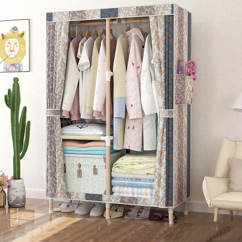 Metal Modern Armoire Shelves Storage Wardrobe Closet with Garment Rod