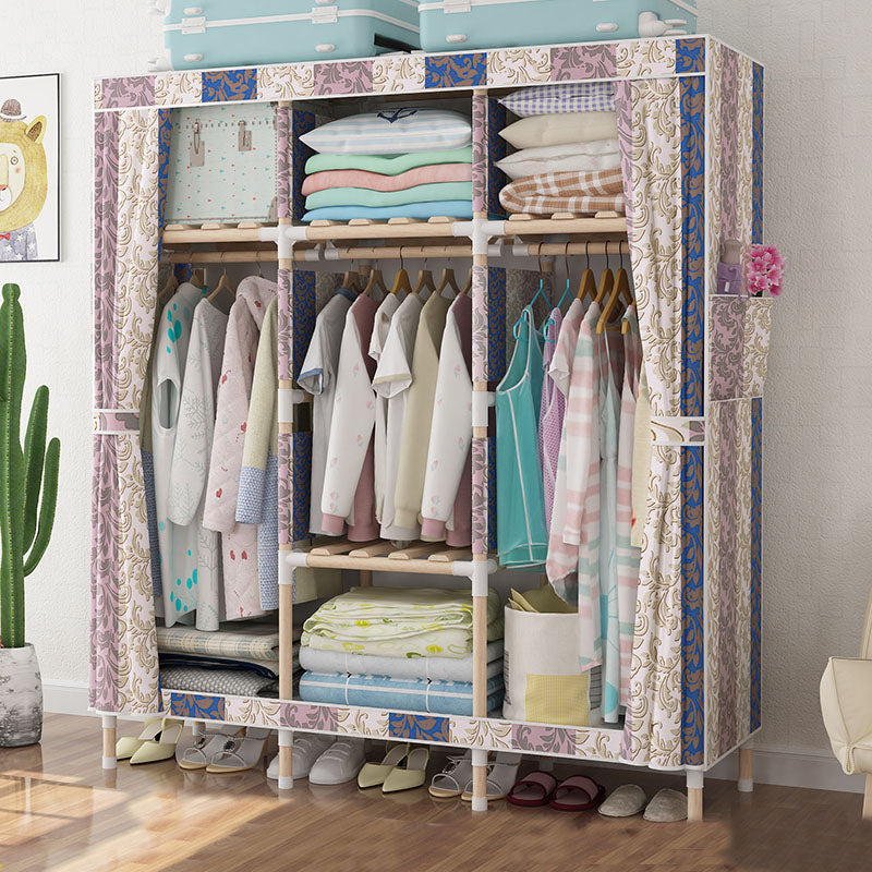 Metal Modern Armoire Shelves Storage Wardrobe Closet with Garment Rod