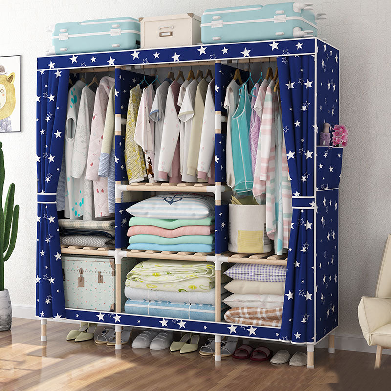 Metal Modern Armoire Shelves Storage Wardrobe Closet with Garment Rod