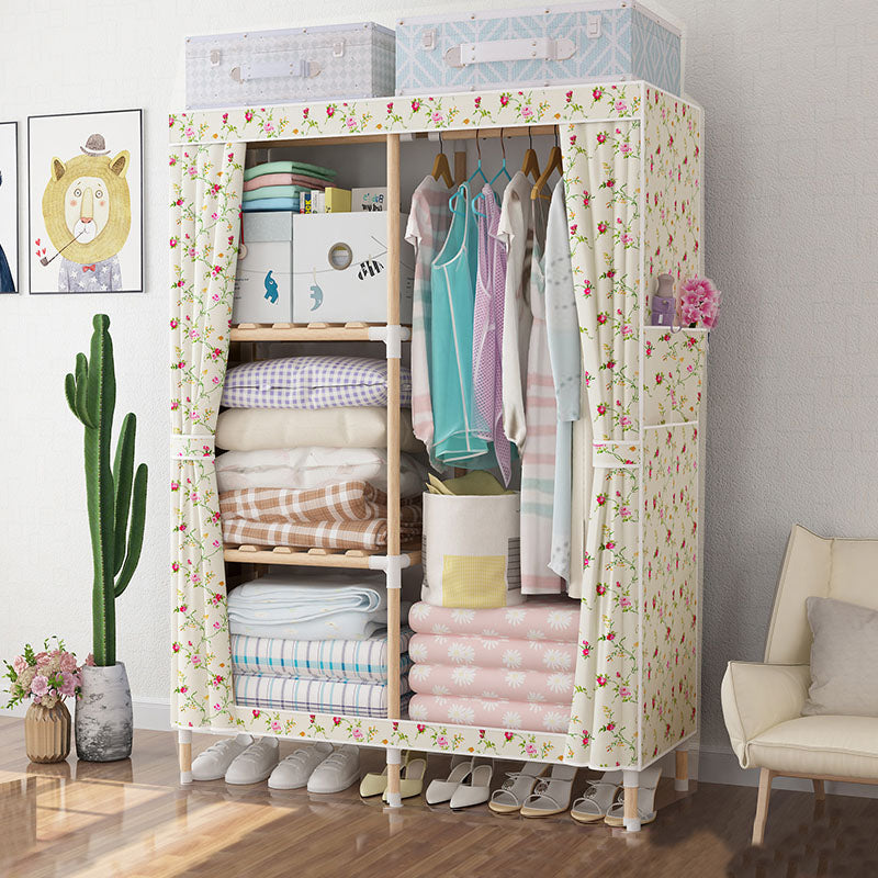 Metal Modern Armoire Shelves Storage Wardrobe Closet with Garment Rod