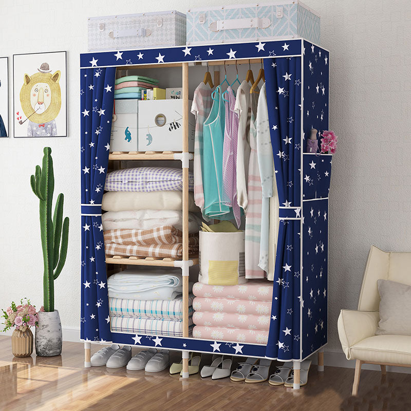 Metal Modern Armoire Shelves Storage Wardrobe Closet with Garment Rod