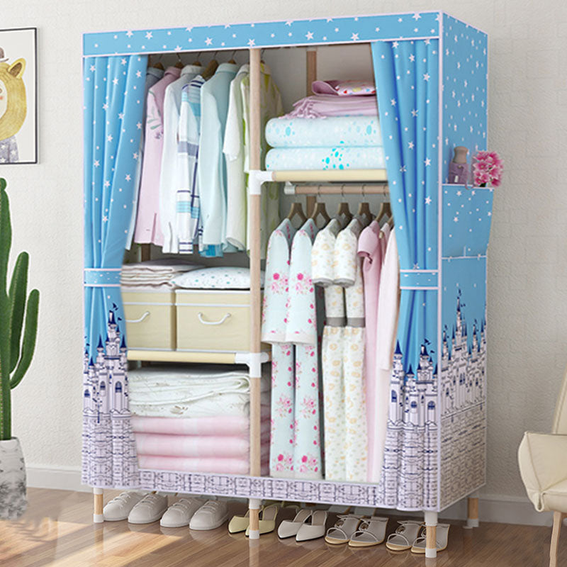 Metal Modern Armoire Shelves Storage Wardrobe Closet with Garment Rod