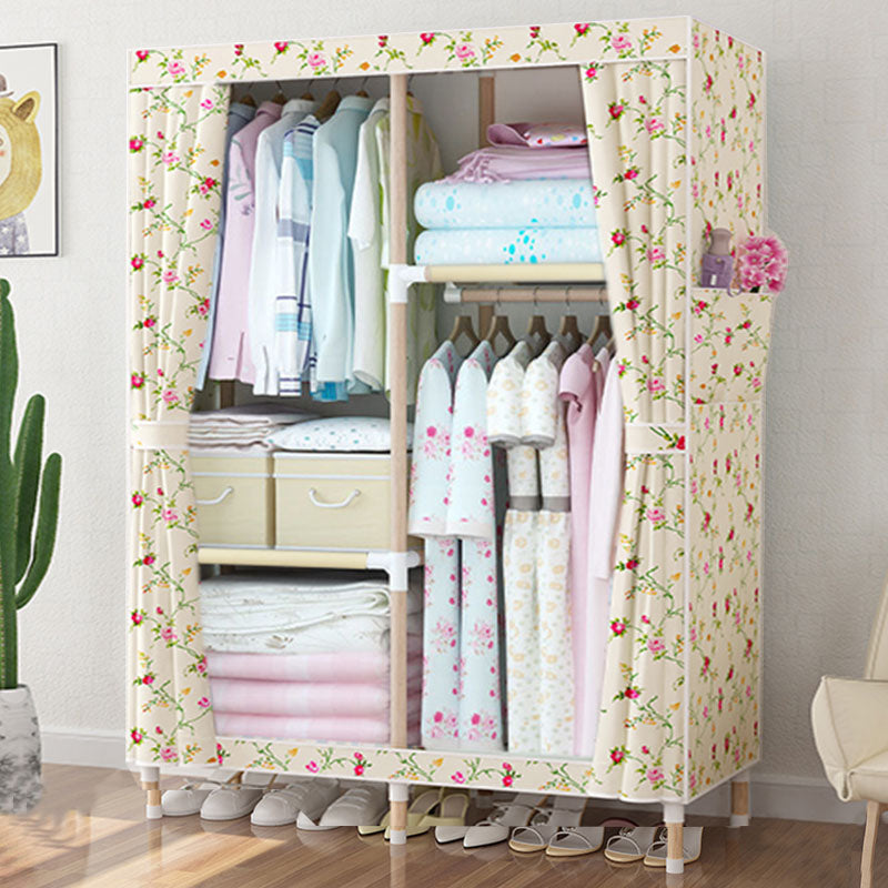 Metal Modern Armoire Shelves Storage Wardrobe Closet with Garment Rod