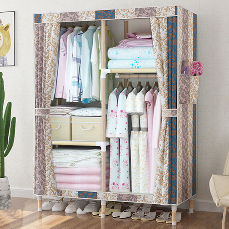 Metal Modern Armoire Shelves Storage Wardrobe Closet with Garment Rod