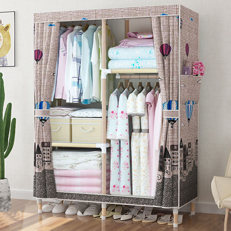 Metal Modern Armoire Shelves Storage Wardrobe Closet with Garment Rod