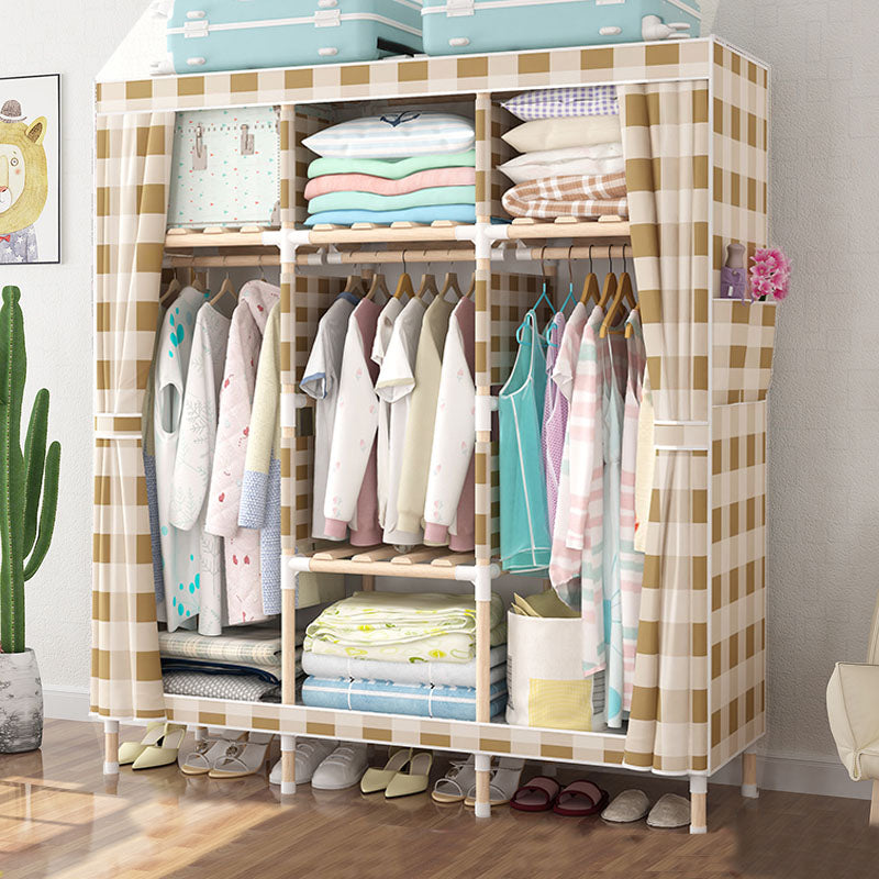 Metal Modern Armoire Shelves Storage Wardrobe Closet with Garment Rod