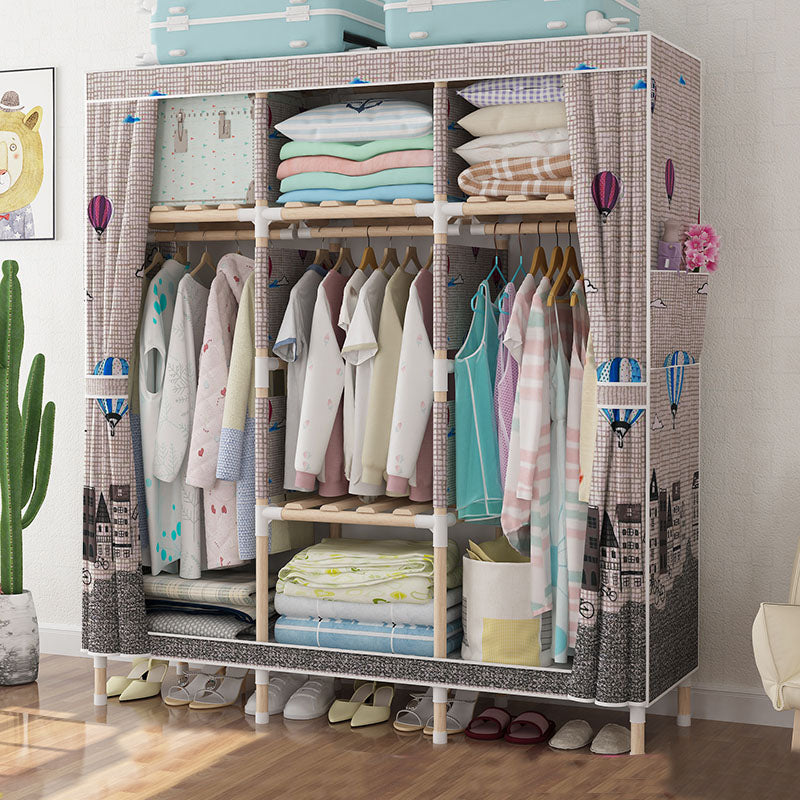 Metal Modern Armoire Shelves Storage Wardrobe Closet with Garment Rod