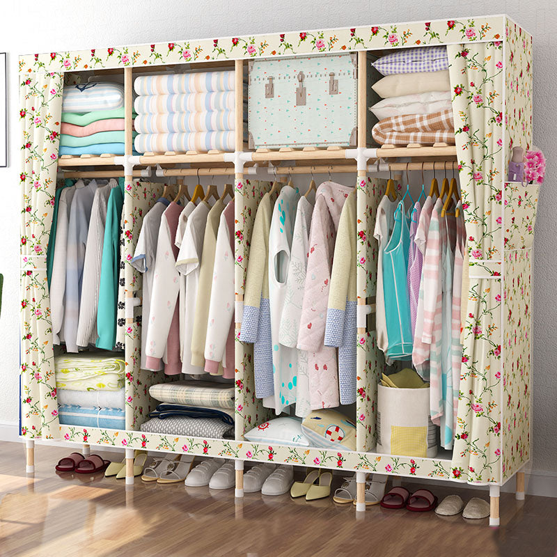 Metal Modern Armoire Shelves Storage Wardrobe Closet with Garment Rod