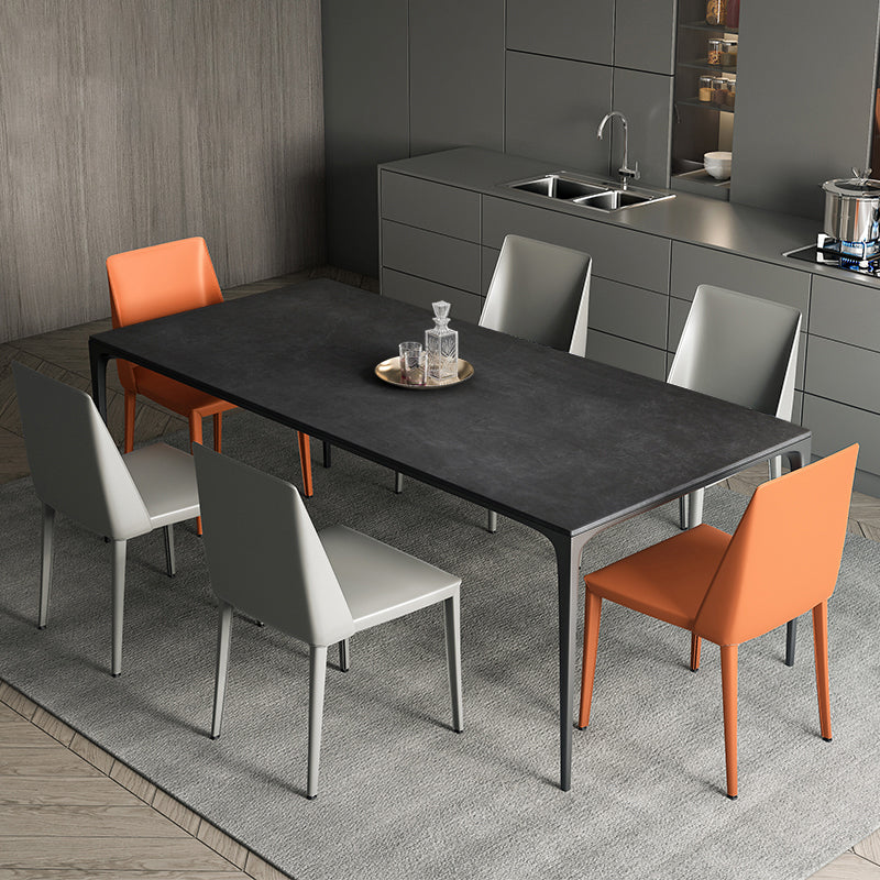 Modern Rectangular Grey Stone Top Dining Table with 4 Black Legs