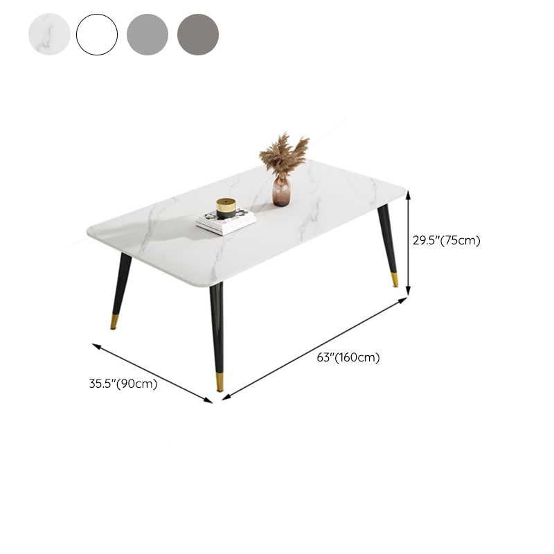 Luxury Rectangular Stone Top Dining Table with 4 Gold & Black Steel Legs