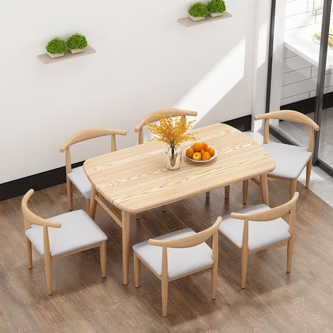 Contemporary Rectangular Wooden Dining Table with Iron Trestle for 2-4 People