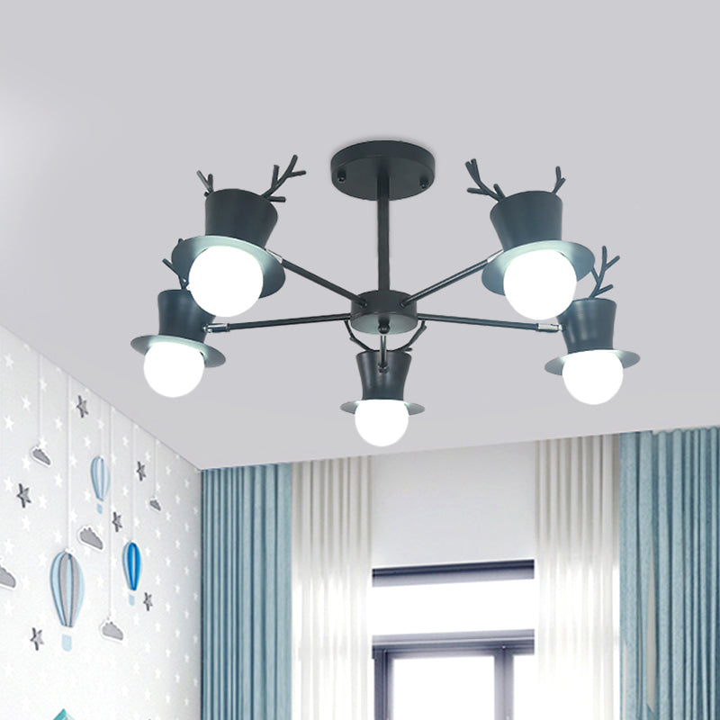 Room de salon 5/8 têtes lustre clair léger gris nordique / noir de suspension rotatif avec une nuance de fer à bouchon de bois