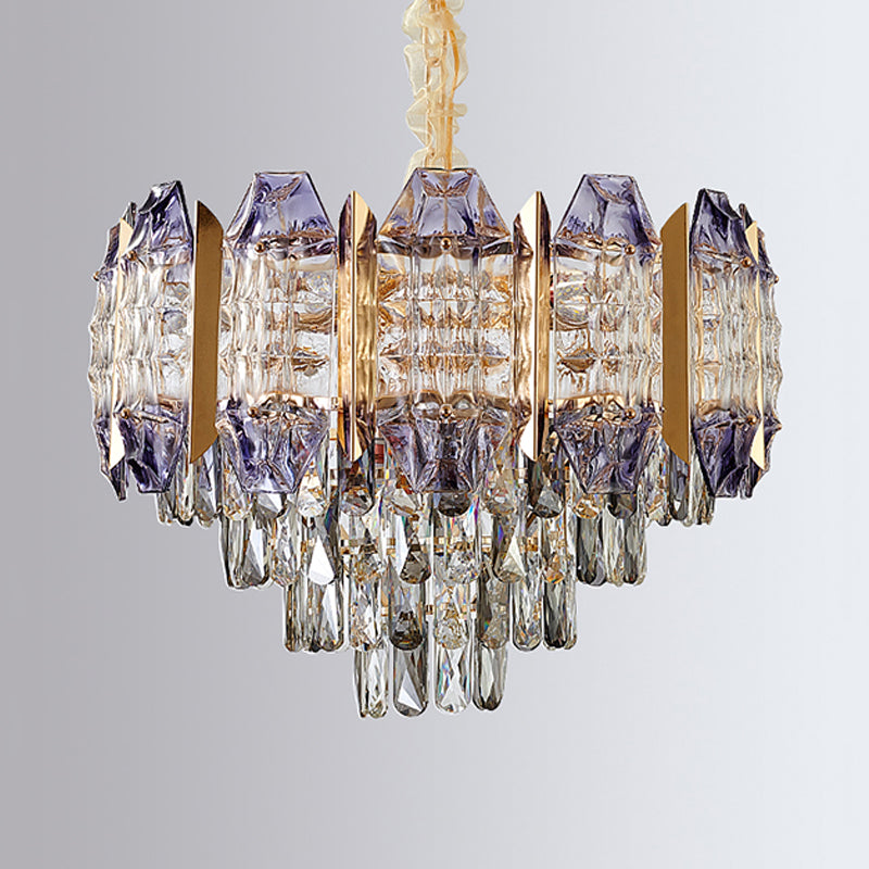 Conical Parlor Ceiling Chandelier Modern Stylish Prismatic Crystal 9-Light Gold Hanging Lamp Kit