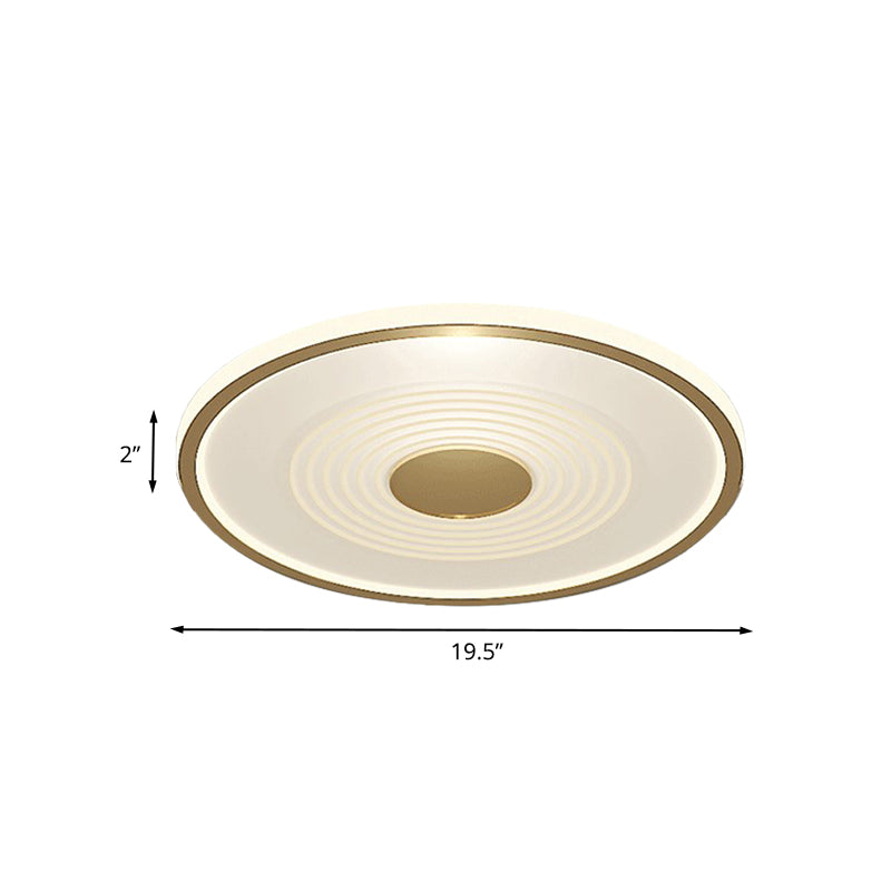 LED Bedroom Flush Lamp Minimalism White-Gold Flush Mount Fixture with Disc Acrylic Shade in White/Warm Light