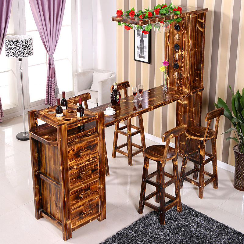 Contemporary Style 1/4/5 Pieces Solid Wood Rectangular Bar Table Set for Indoor