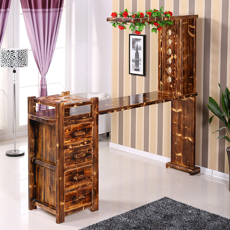 Contemporary Style 1/4/5 Pieces Solid Wood Rectangular Bar Table Set for Indoor