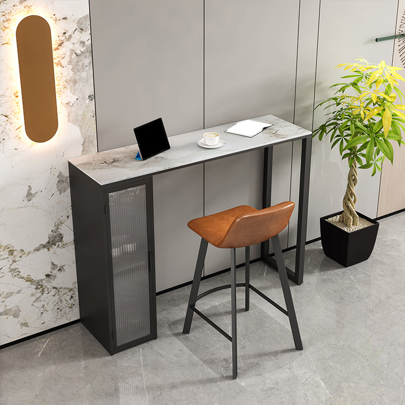 Contemporary Sintered Stone Top Rectangle Bar Dining Table with Storage