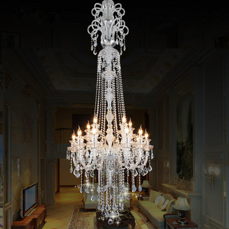 Opulent Clear Crystal Candle Chandelier Baroque 10-Light Dining Hall Ceiling Pendant Light