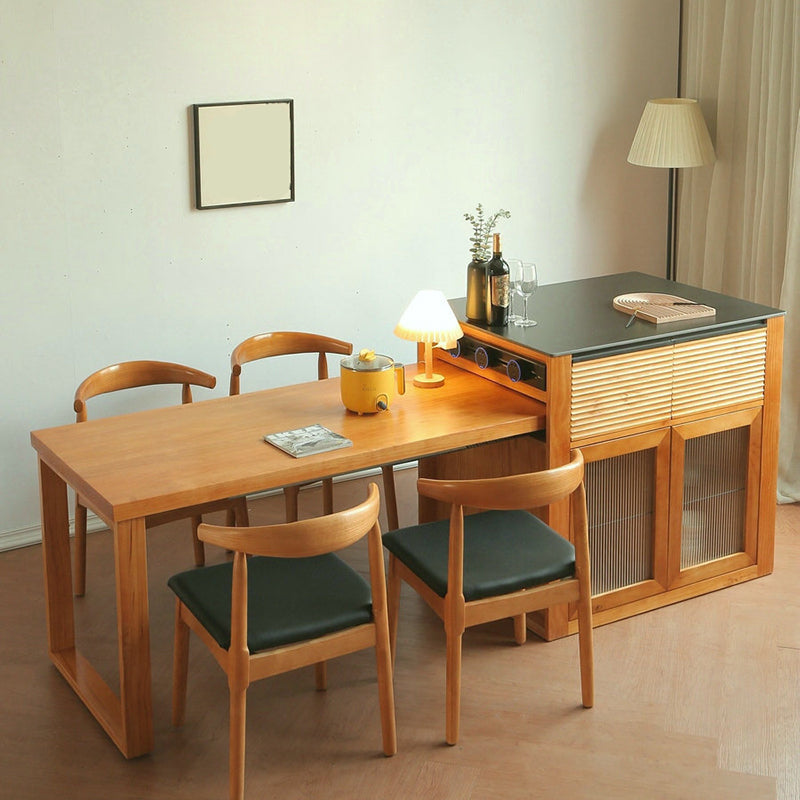 Modern Kitchen Island Table with Drawers and Glass Storage Cabinet