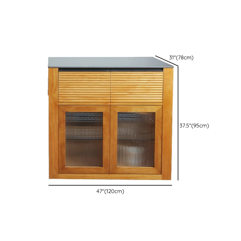 Modern Kitchen Island Table with Drawers and Glass Storage Cabinet