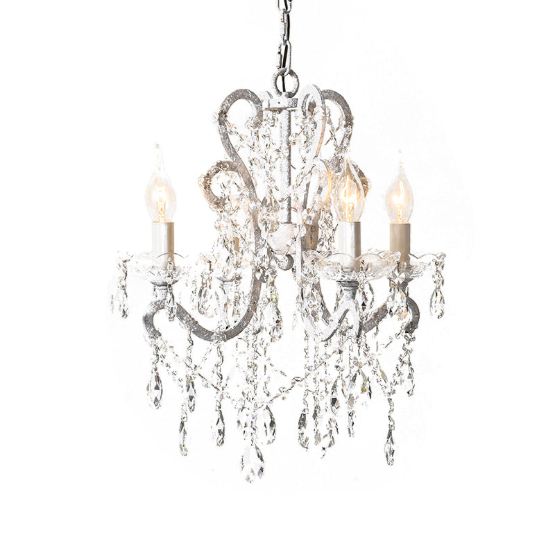 4 Heads Chandelier French Country Living Room Ceiling Suspension Lamp with Candelabrum Crystal Design