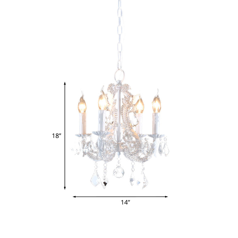 Crystal Coated Candlestick Chandelier Rustic 4-Head Restaurant Pendant Ceiling Light in White