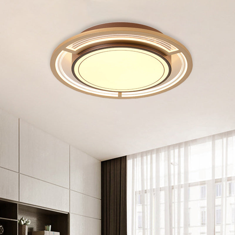Round Bedroom Flush Light Fixture Metal LED Modernism Ceiling Mounted Lamp in Brown