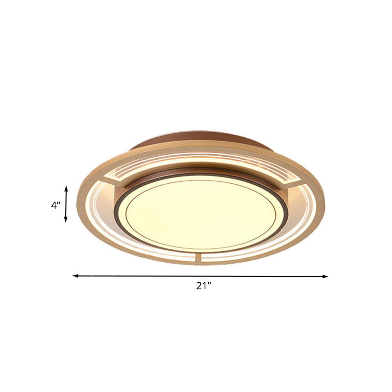 Round Bedroom Flush Light Fixture Metal LED Modernism Ceiling Mounted Lamp in Brown