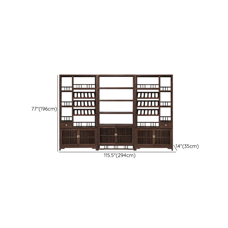 Freestanding Mid-Century Modern Solid Wood Wine Bottle Holder with Shelf