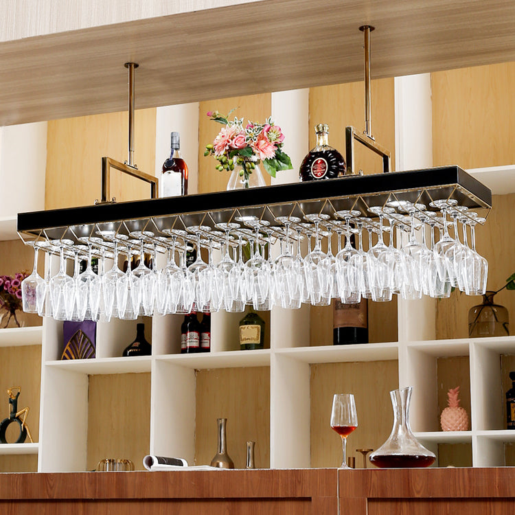 Modern Style Metal Hanging Wine Rack Kit in Black -59" x 13.8" x 4.3"