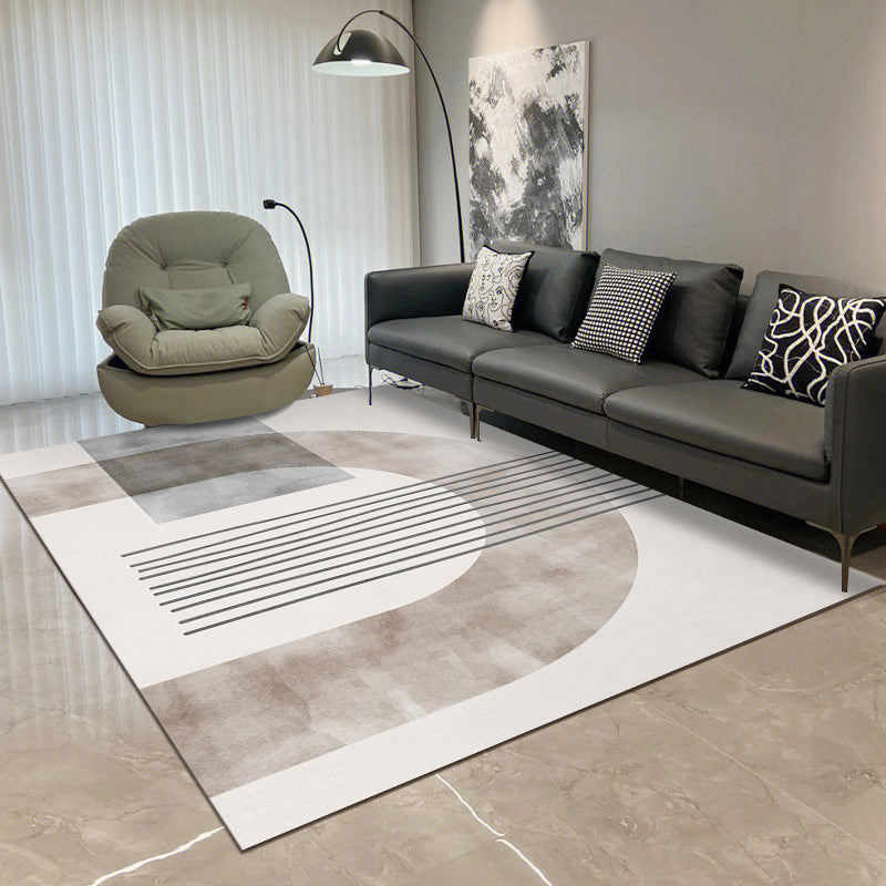 Modern Rectangle Polyster Area Carpet Living Room Non-Slip Backing Geometric Pattern