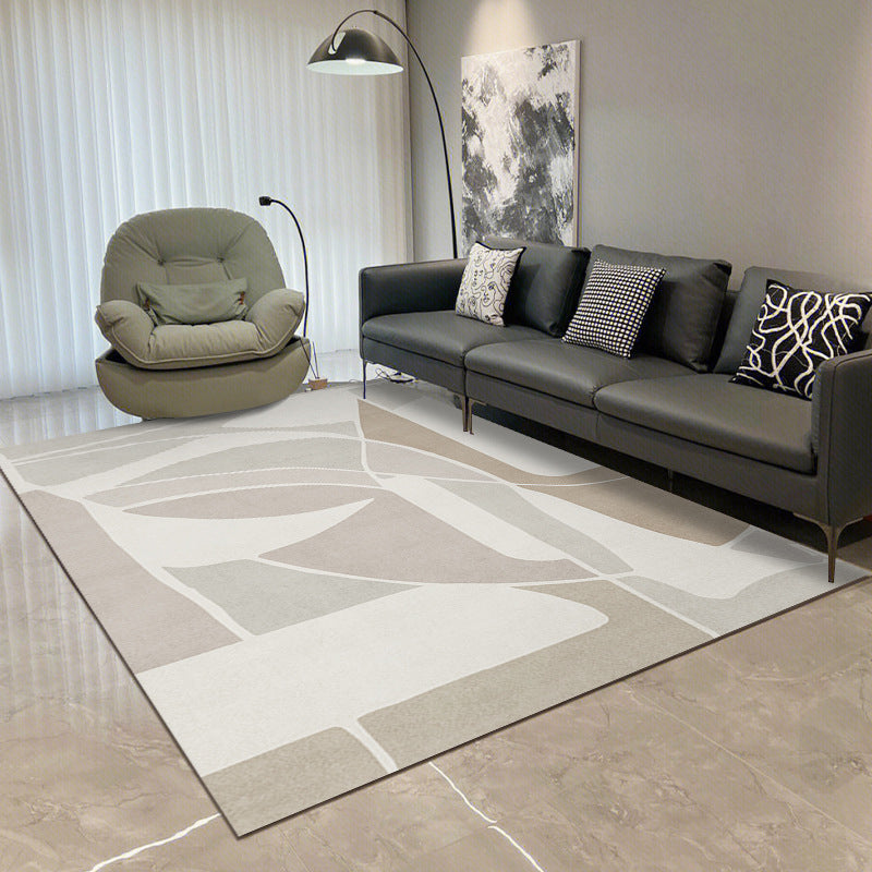 Modern Rectangle Polyster Area Carpet Living Room Non-Slip Backing Geometric Pattern