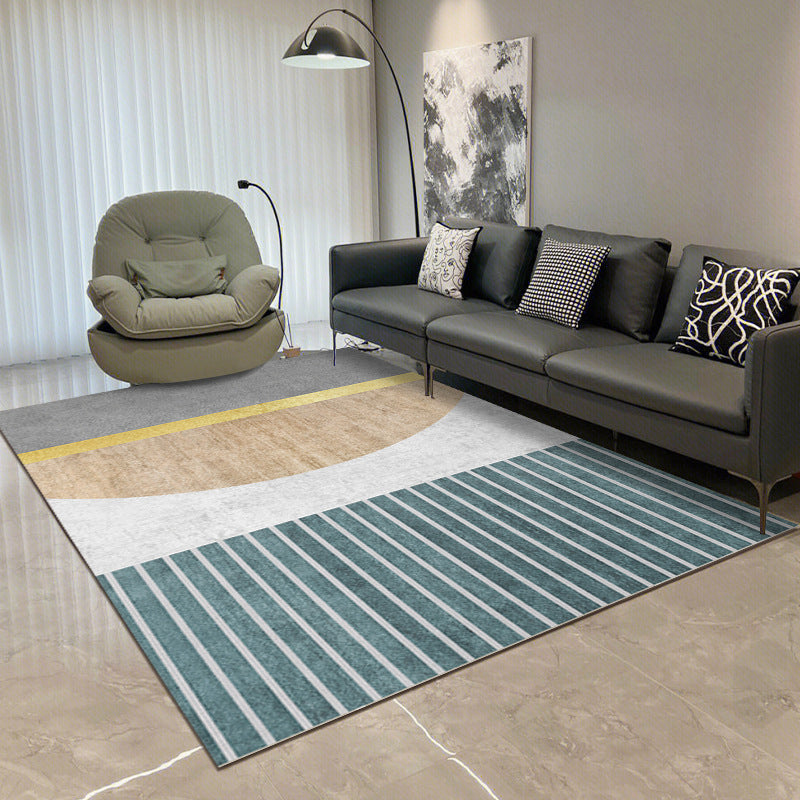 Modern Rectangle Polyster Area Carpet Living Room Non-Slip Backing Geometric Pattern