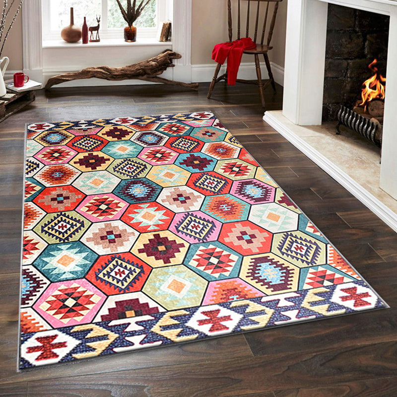 Tribal Print Indoor Rug Rectangle Moroccan Polyster Non-Slip Backing Living Room