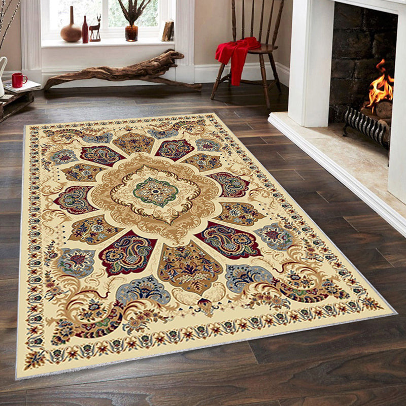 Tribal Print Indoor Rug Rectangle Moroccan Polyster Non-Slip Backing Living Room