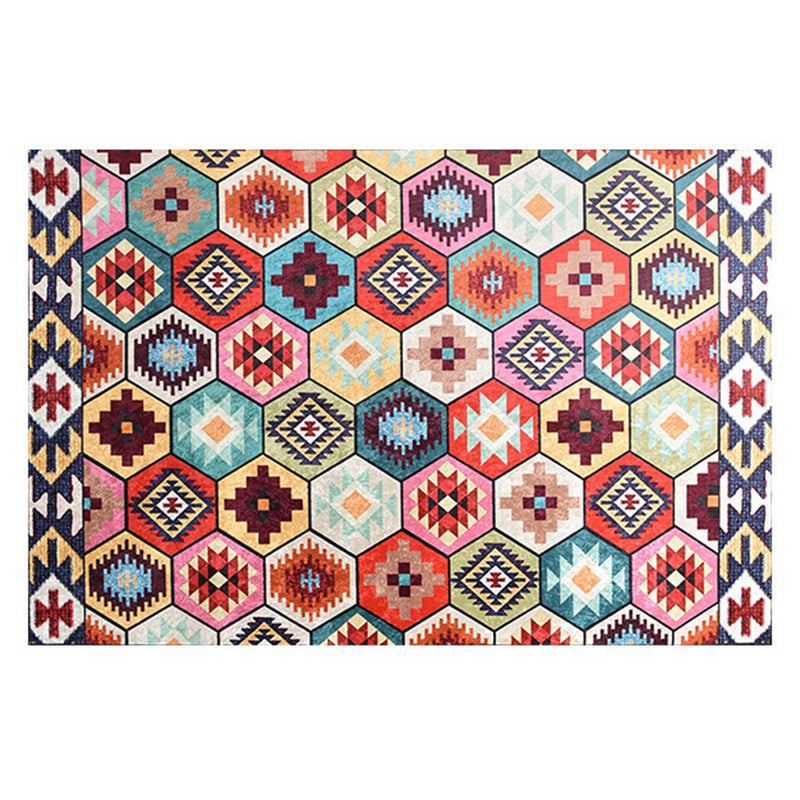 Tribal Print Indoor Rug Rectangle Moroccan Polyster Non-Slip Backing Living Room