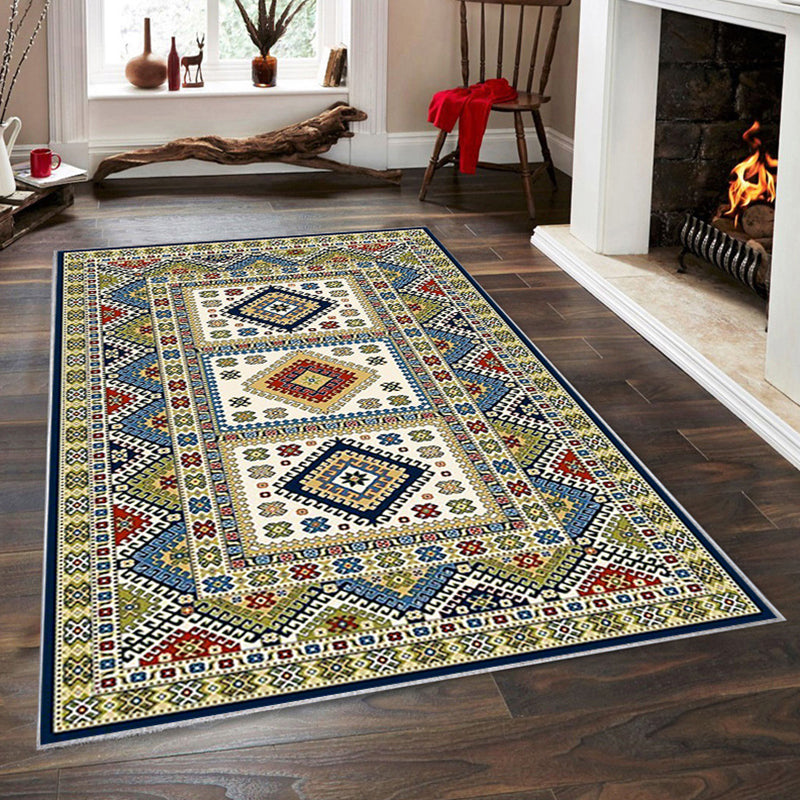 Tribal Print Indoor Rug Rectangle Moroccan Polyster Non-Slip Backing Living Room