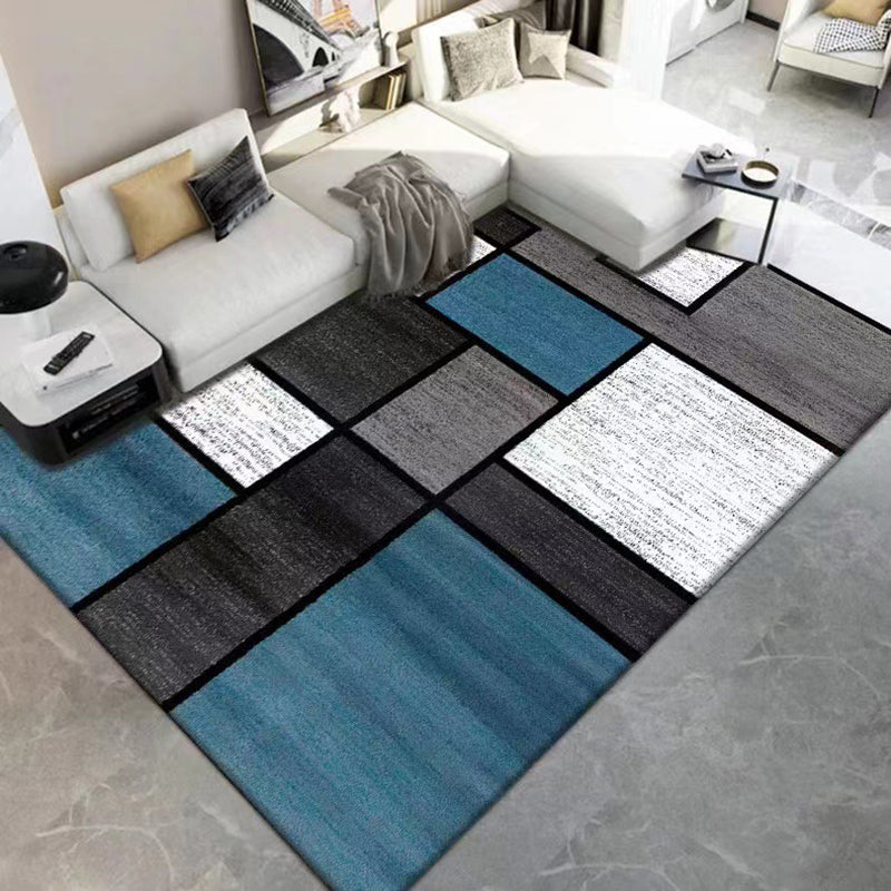 Polyster Rectangle Area Carpet Bedroom Geometric Printed Contemporary Non-Slip Backing